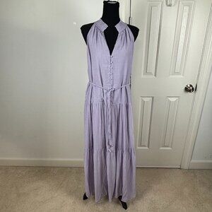 Mila Mae Lavender Smocked Neck Tiered Maxi Dress Belted Halter Style XL